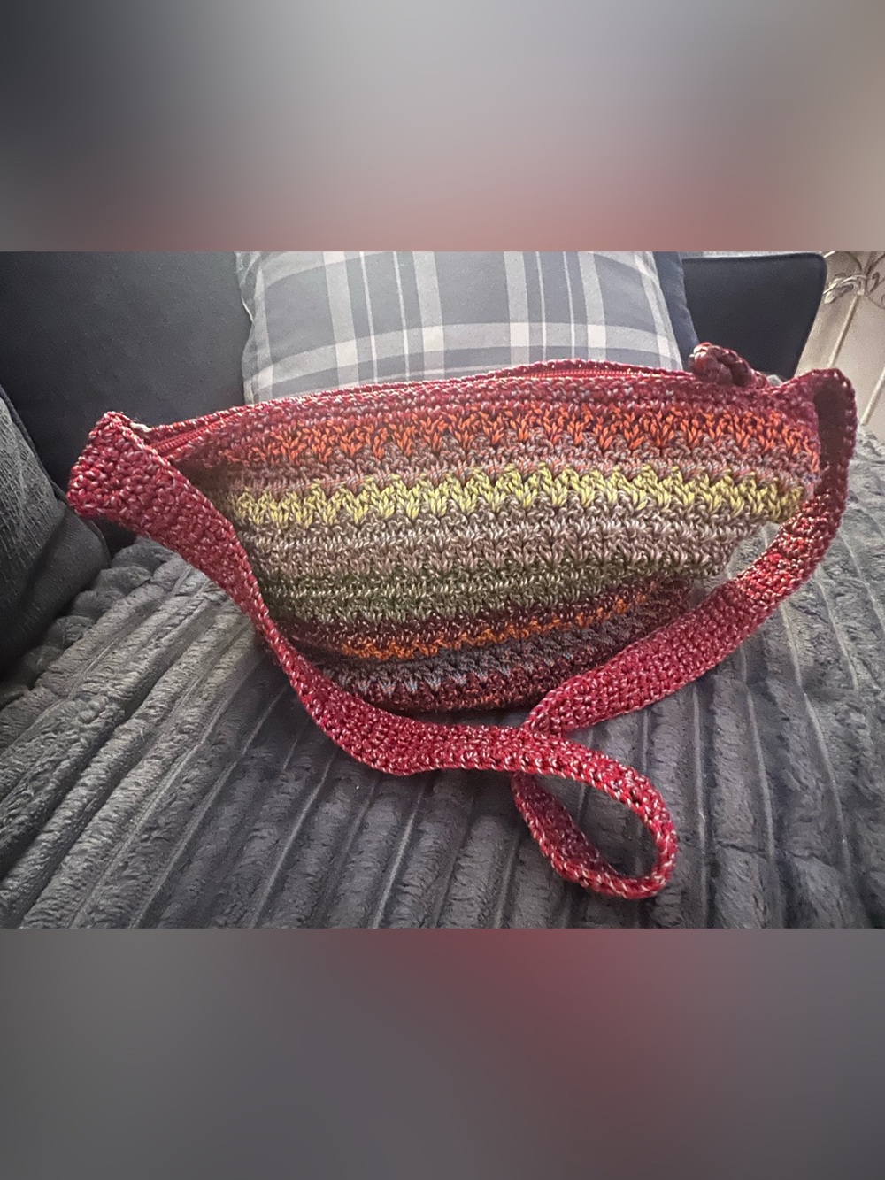The Sak Rainbow Stripe Crochet Fall Harvest Colors Single Strap Bag Purse
